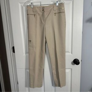 St. John size 8 pants,‎ tan, gold zippers, cargo pocket, quiet luxury